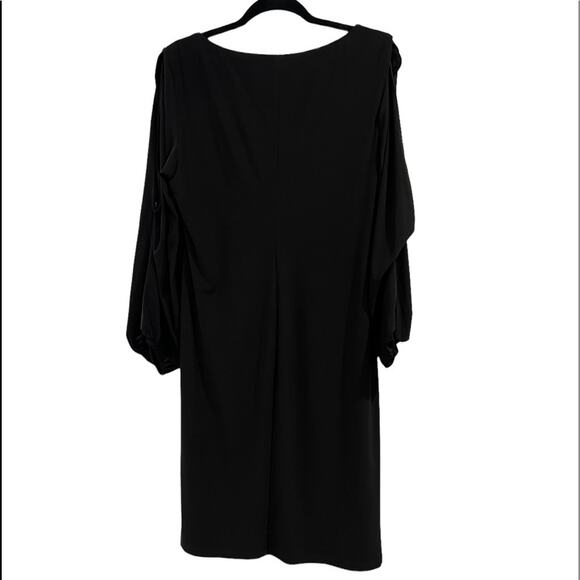 Chaps Dress Size XL Black Ruched Sheath Slit Long Sleeve - Picture 2 of 10
